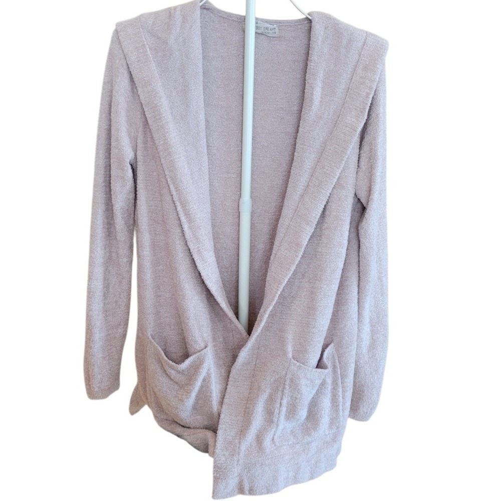 Barefoot Dreams CozyChic Lite Hooded‎ Cardigan Womens S M Pink Open Sweater
